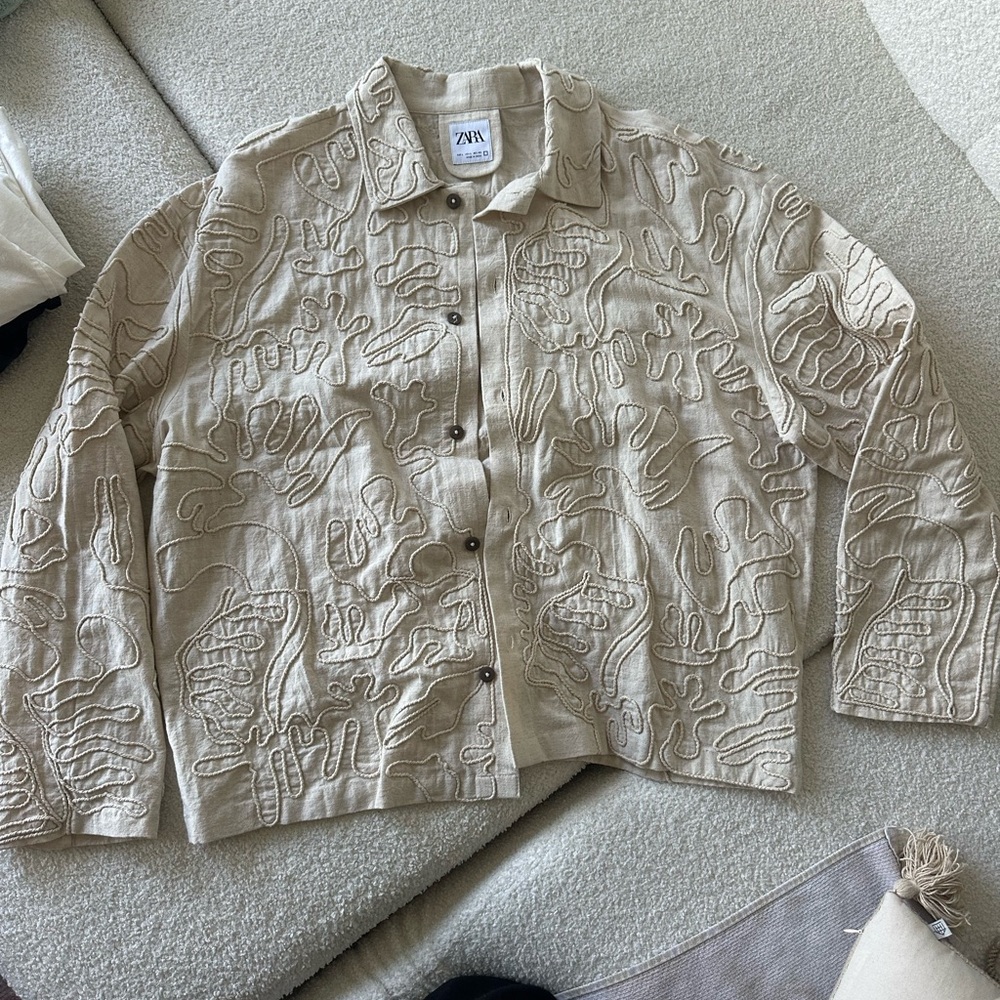 Zara Cream Embroidered Shirt